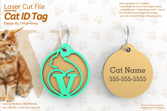 Download V | Cat ID Tag | Laser Cut File | SVG - Svg Collection
