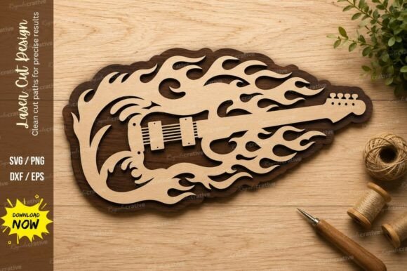 Download Flaming Electric Guitar Laser Cut SVG - Svg Collection