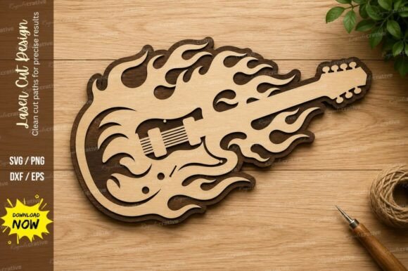 Download Rock Flame Guitar Laser Cut SVG Design - Svg Collection