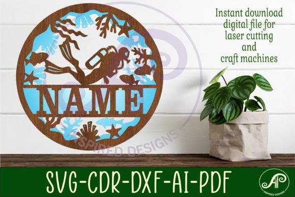 Download Scuba Diver Two Layer Name Sign Svg - Svg Collection